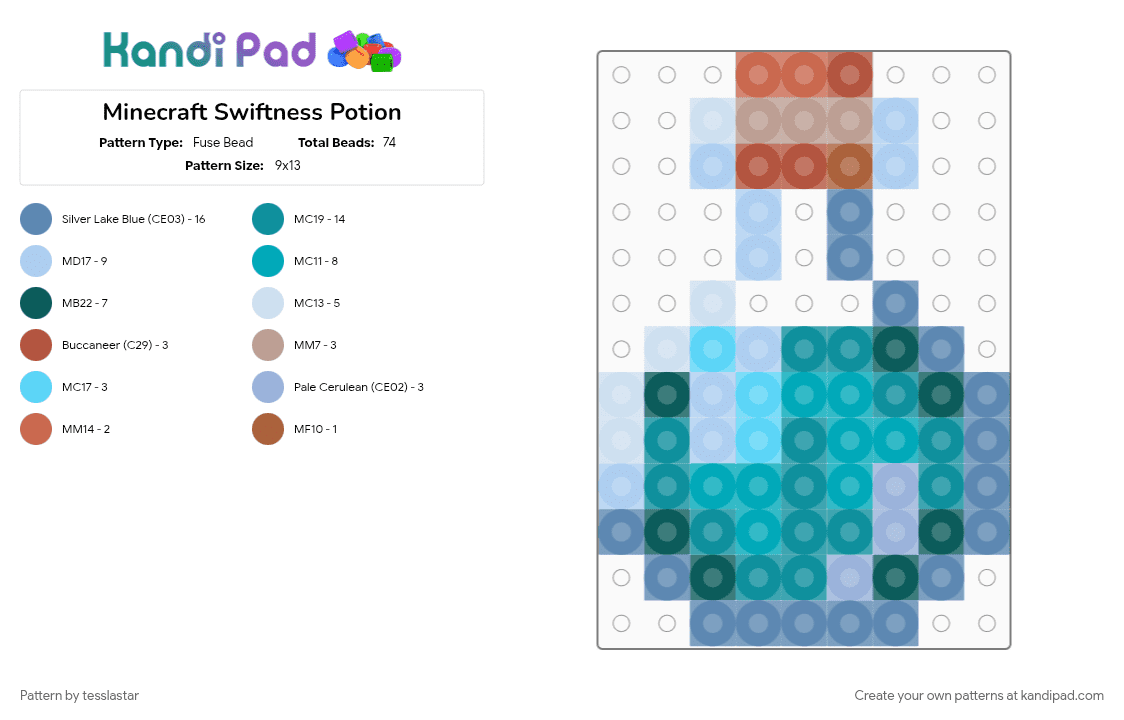 Minecraft Swiftness Potion - Fuse Bead Pattern by tesslastar on Kandi Pad - blue, light blue, minecraft, teal, video game
