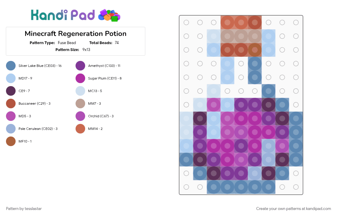 Minecraft Regeneration Potion - Fuse Bead Pattern by tesslastar on Kandi Pad - blue, minecraft, pink, video game