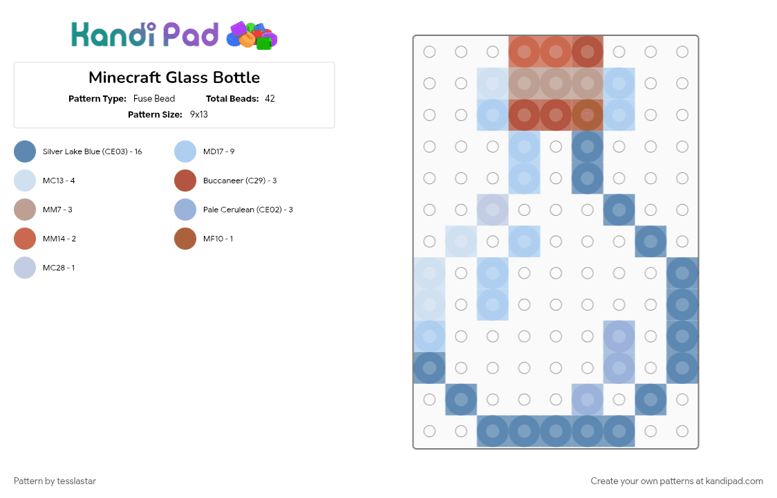 Minecraft Glass Bottle - Fuse Bead Pattern by tesslastar on Kandi Pad - blue, light blue, minecraft, video game