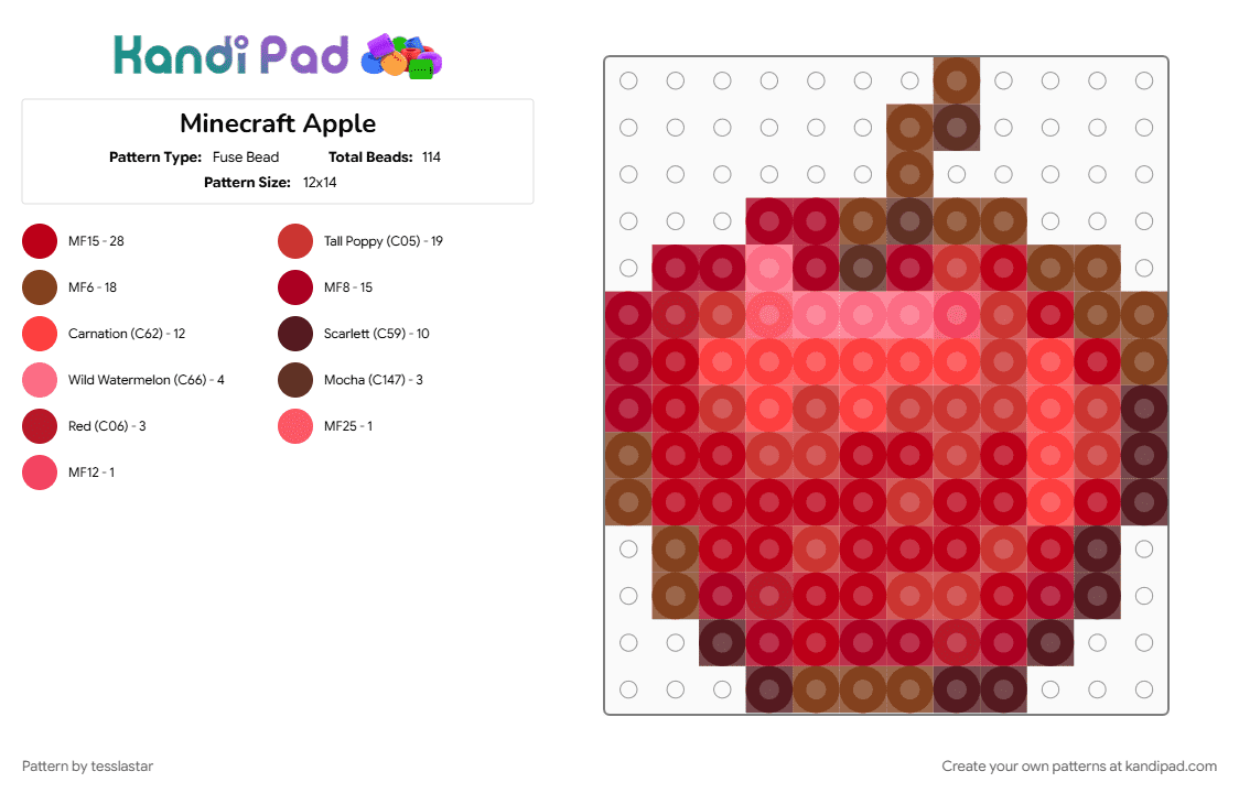 Minecraft Apple - Fuse Bead Pattern by tesslastar on Kandi Pad - brown, minecraft, red, video game