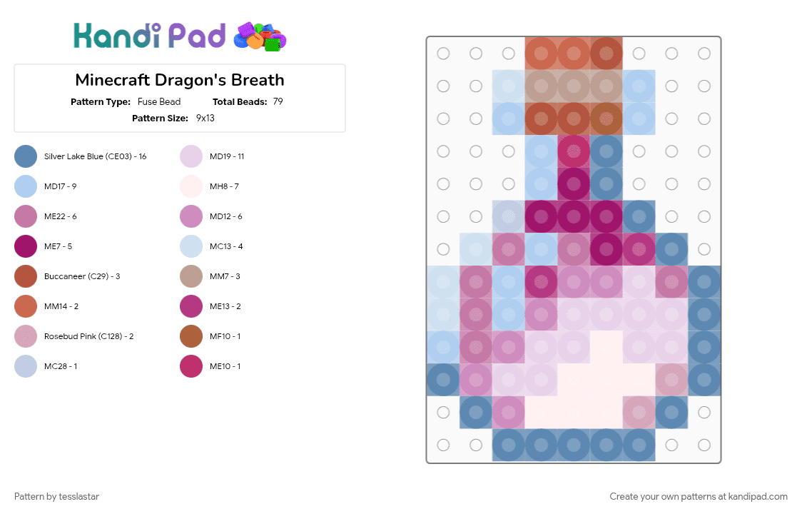 Minecraft Dragon\'s Breath - Fuse Bead Pattern by tesslastar on Kandi Pad - blue, minecraft, pink, video game