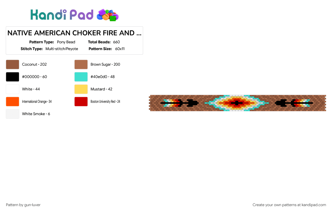 NATIVE AMERICAN CHOKER FIRE AND WATER - Pony Bead Pattern by gun-luver on Kandi Pad - cherokee, fire, history, native american, tan, water