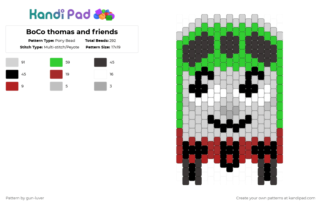 BoCo thomas and friends - Pony Bead Pattern by gun-luver on Kandi Pad - white,green,boco,thomas and friends,charm,ttte,character,thomas the tank engine,train,train engine