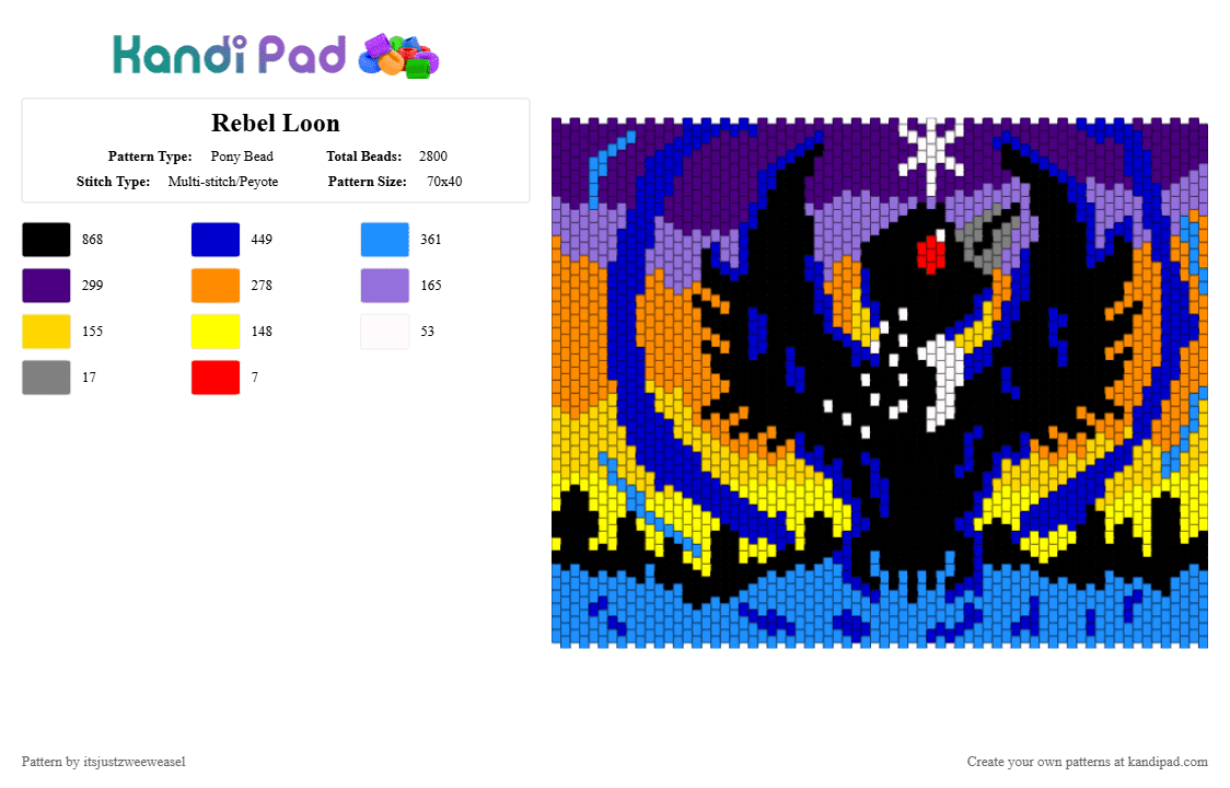 Rebel Loon - Pony Bead Pattern by itsjustzweeweasel on Kandi Pad - purple,light blue,yellow