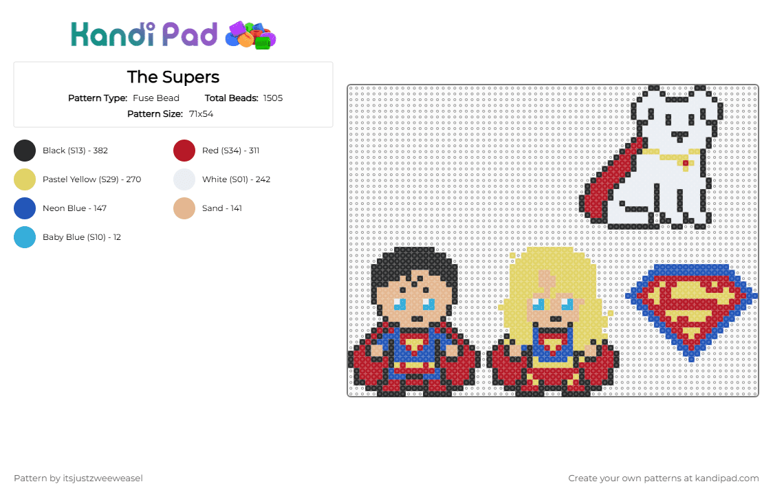 The Supers - Fuse Bead Pattern by itsjustzweeweasel on Kandi Pad - red,yellow