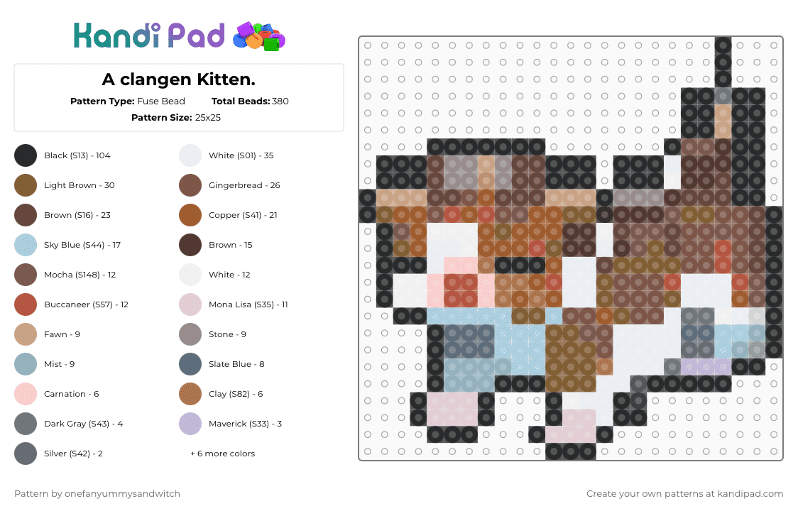 A clangen Kitten. - Fuse Bead Pattern by onefanyummysandwitch on Kandi Pad - tan,brown