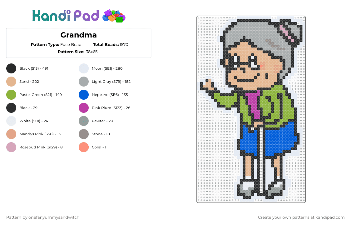 Grandma - Fuse Bead Pattern by onefanyummysandwitch on Kandi Pad - beige, blue, gray, green