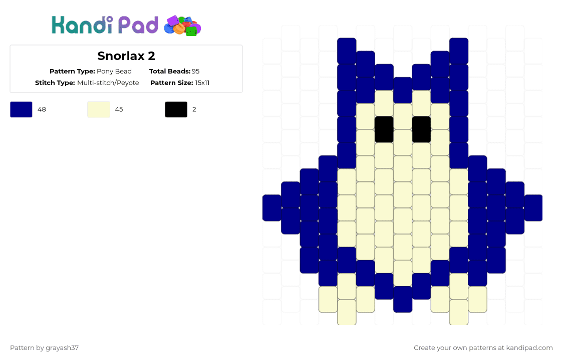 Snorlax 2 - Pony Bead Pattern by grayash37 on Kandi Pad - white,purple