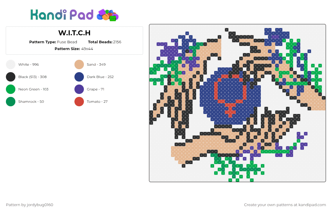 W.I.T.C.H - Fuse Bead Pattern by jordybug0160 on Kandi Pad - white,blue,beige