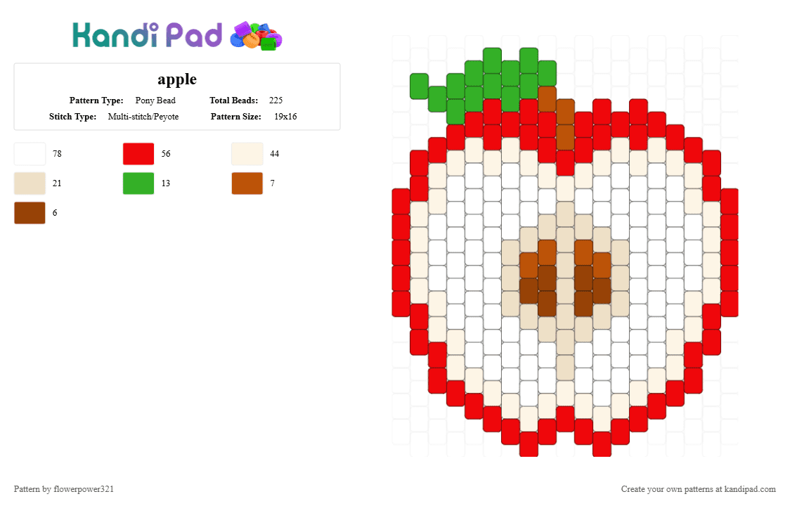 apple - Pony Bead Pattern by flowerpower321 on Kandi Pad - white,red