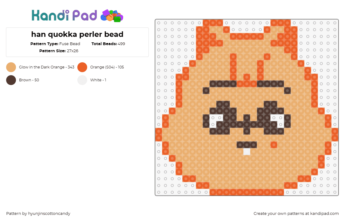 han quokka perler bead - Fuse Bead Pattern by hyunjinscottoncandy on Kandi Pad - han quokka,skzoo,stray kids,music,character,adorable,orange