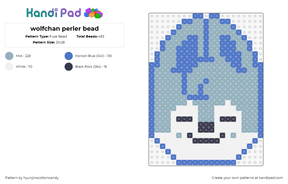 wolfchan perler bead - Fuse Bead Pattern by hyunjinscottoncandy on Kandi Pad - wolfchan,skzoo,stray kids,character,friendly,celebration,wolf,blue