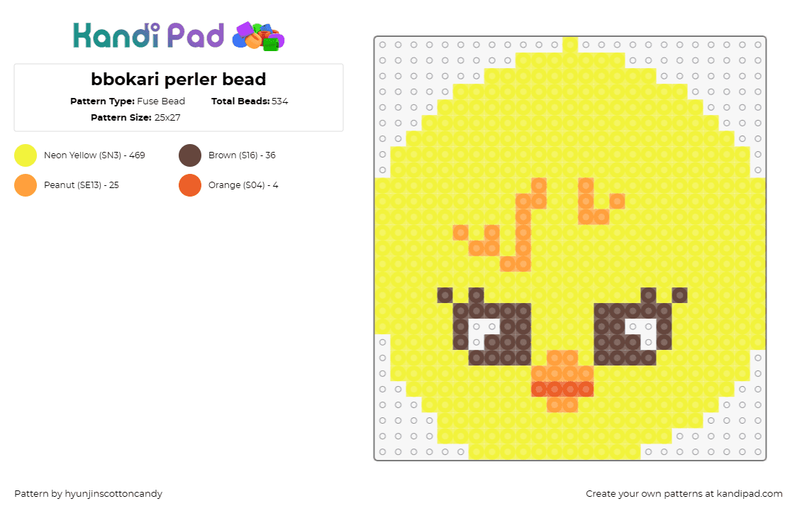 bbokari perler bead - Fuse Bead Pattern by hyunjinscottoncandy on Kandi Pad - bbokari,skzoo,stray kids,music,character,cheerful,whimsical,friendly,yellow