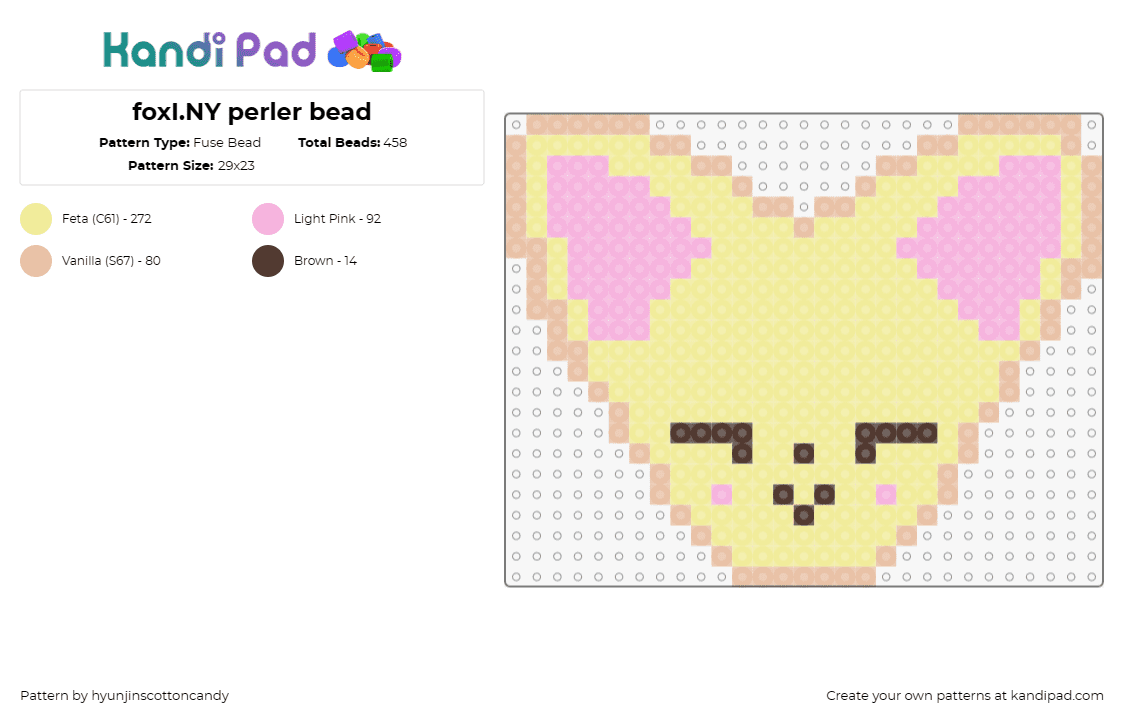 foxI.NY perler bead - Fuse Bead Pattern by hyunjinscottoncandy on Kandi Pad - foxl ny,skzoo,stray kids,music,pastel,character,celebration,yellow,pink