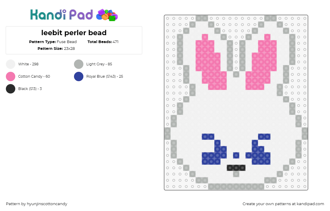 leebit perler bead - Fuse Bead Pattern by hyunjinscottoncandy on Kandi Pad - leebit,skzoo,stray kids,bunny,playful,character,white