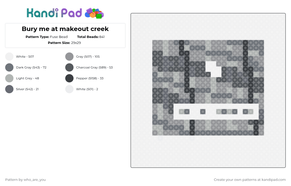 Bury me at makeout creek - Fuse Bead Pattern by who_are_you on Kandi Pad - white,gray,music,mitski,perler,grey,album cover
