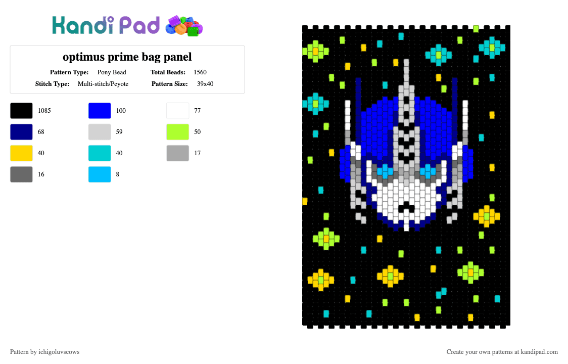 optimus prime backpack panel 1 - Pony Bead Pattern by ichigoluvscows on Kandi Pad - black,purple
