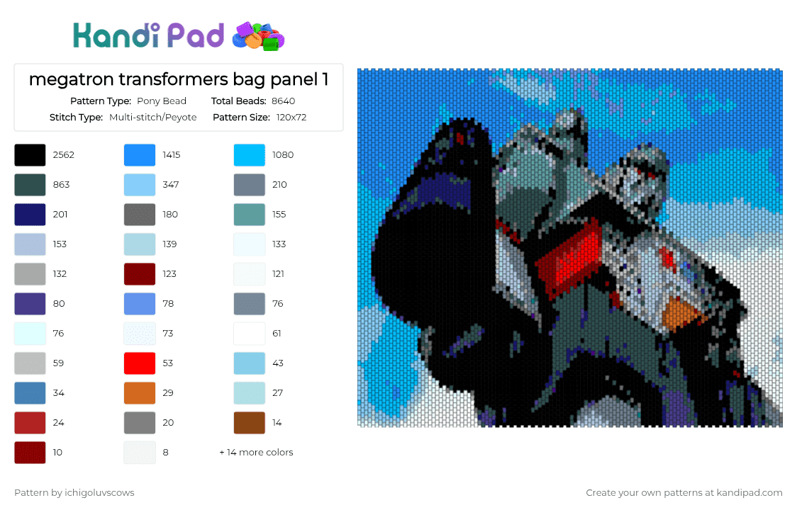 megatron transformers bag panel 1 - Pony Bead Pattern by ichigoluvscows on Kandi Pad - transformers,megatron,decepticon,bag
