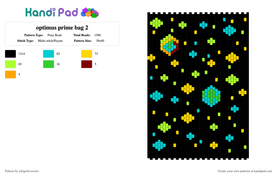 optimus prime backpack panel 2 - Pony Bead Pattern by ichigoluvscows on Kandi Pad - black,yellow,light blue,green