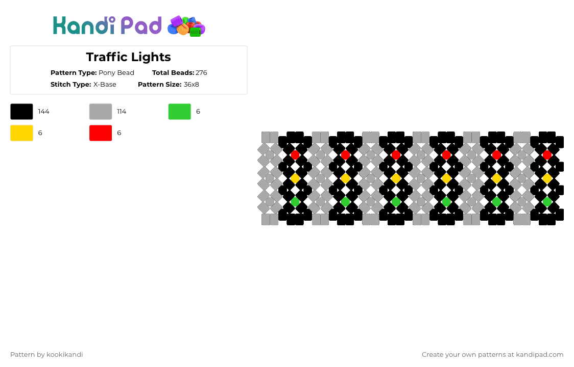Traffic Lights - Pony Bead Pattern by kookikandi on Kandi Pad - beige, black