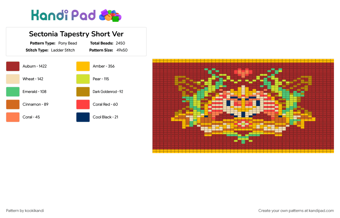 Sectonia Tapestry Short Ver - Pony Bead Pattern by kookikandi on Kandi Pad - kirby, red, yellow