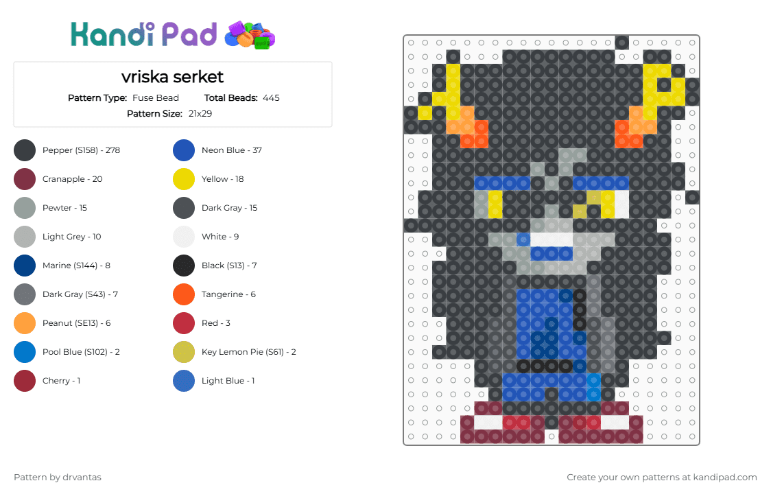 vriska serket - Fuse Bead Pattern by drvantas on Kandi Pad - black, blue, colorful, gray, homestuck, yellow