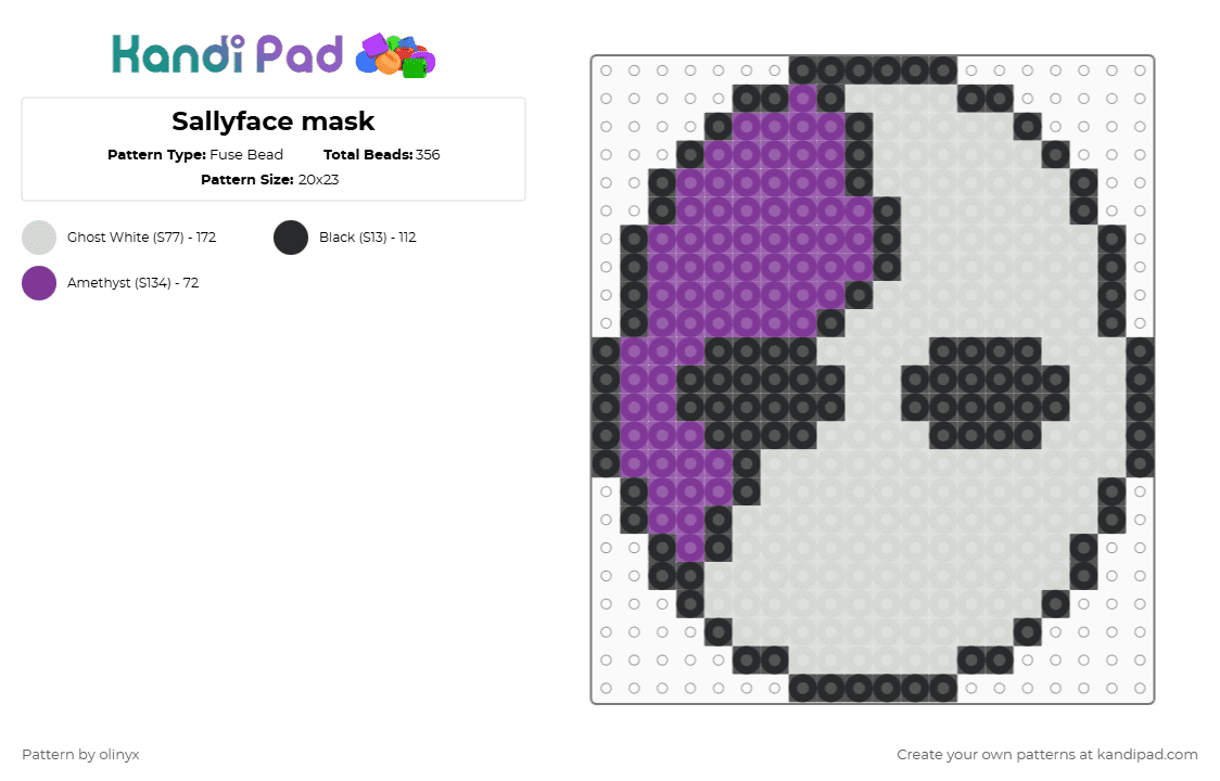 Sallyface mask - Fuse Bead Pattern by olinyx on Kandi Pad - pink,white,sallyface,sally face,sf,purple,black,video game,character