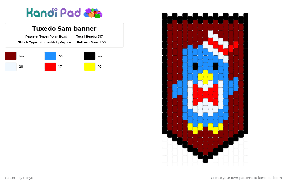 Tuxedo Sam banner - Pony Bead Pattern by olinyx on Kandi Pad - brown,light blue,tuxedo sam,character,cartoon