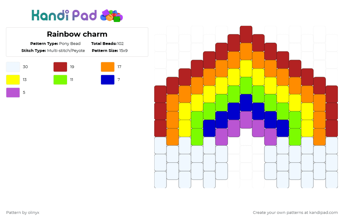 Rainbow charm - Pony Bead Pattern by olinyx on Kandi Pad - red,orange,yellow,green,rainbow,charm