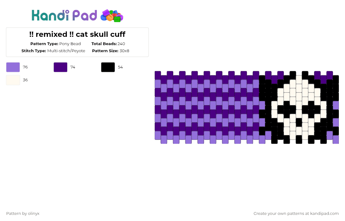 !! remixed !! cat skull cuff - Pony Bead Pattern by olinyx on Kandi Pad - purple