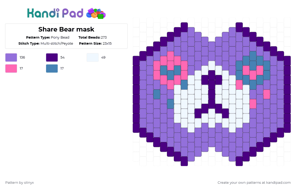 Share Bear mask - Pony Bead Pattern by olinyx on Kandi Pad - purple,care bear,character,cartoon