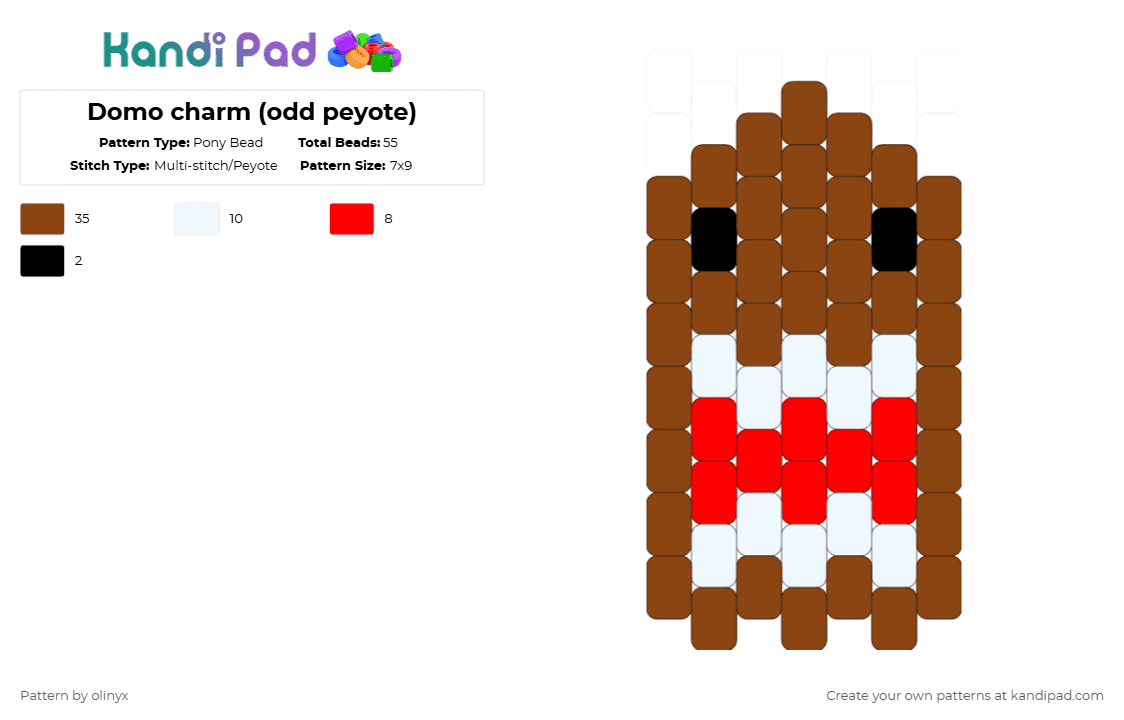 Domo charm (odd peyote) - Pony Bead Pattern by olinyx on Kandi Pad - red,domo,charm,brown,character