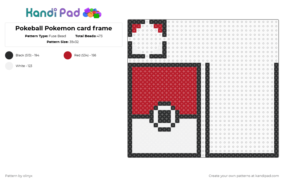 Pokeball Pokemon card frame - Fuse Bead Pattern by olinyx on Kandi Pad - red,white,pokemon