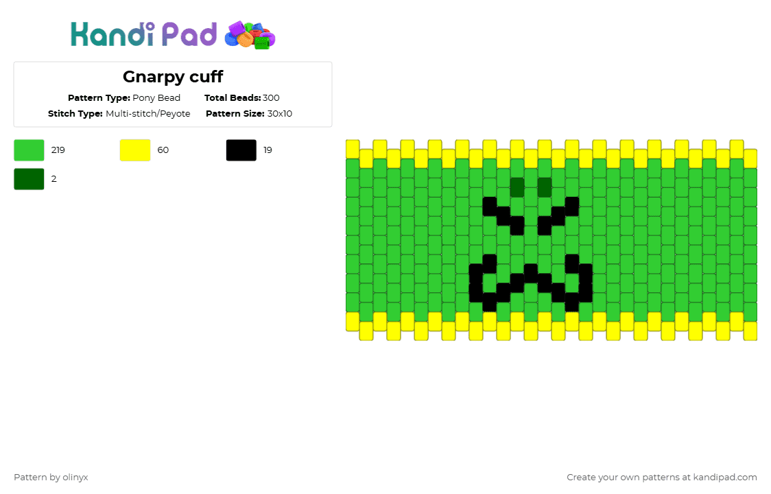 Gnarpy cuff - Pony Bead Pattern by olinyx on Kandi Pad - green,gnarpy,alien,character