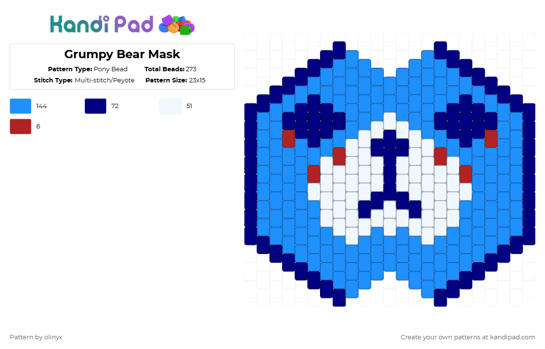 Grumpy Bear Mask - Pony Bead Pattern by olinyx on Kandi Pad - purple,light blue,grumpy bear,care bear,mask,blue,character,cartoon