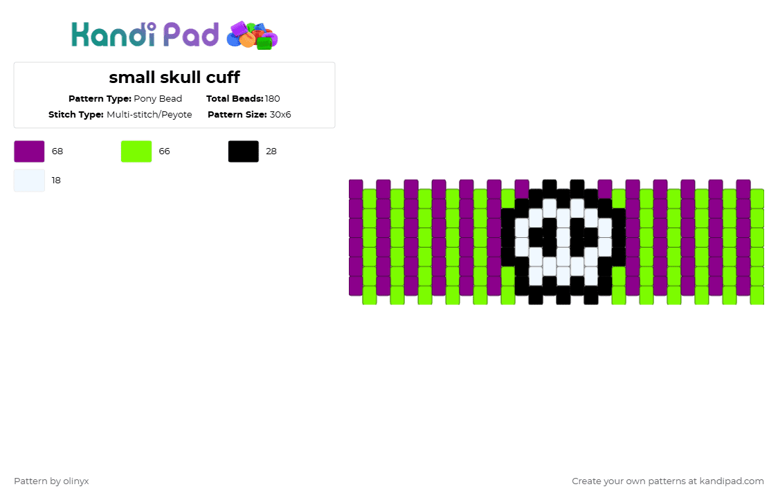 small skull cuff - Pony Bead Pattern by olinyx on Kandi Pad - pink,green,skull,purple,black,white