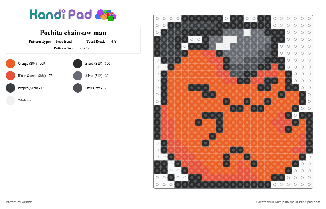 Pochita chainsaw man - Fuse Bead Pattern by olinyx on Kandi Pad - chainsaw man, csm, orange, pochita