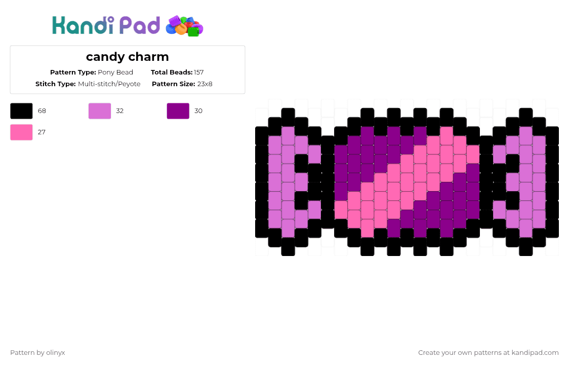 candy charm - Pony Bead Pattern by olinyx on Kandi Pad - black,pink,candy,charm,purple