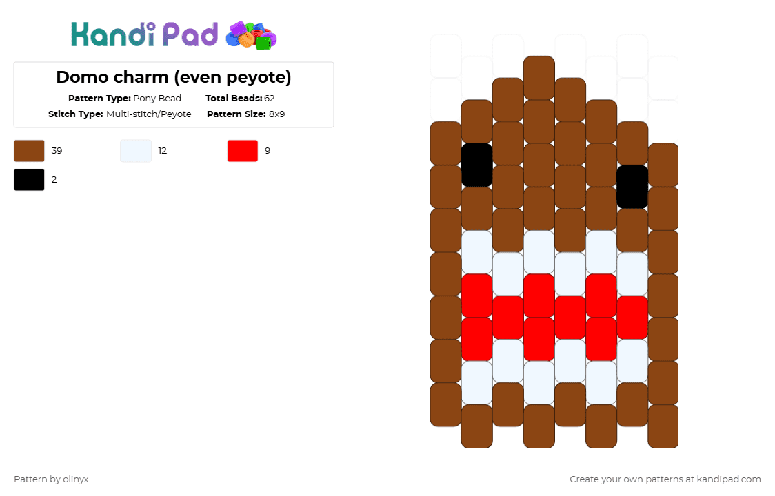 Domo charm (even peyote) - Pony Bead Pattern by olinyx on Kandi Pad - red,domo,charm,brown,character