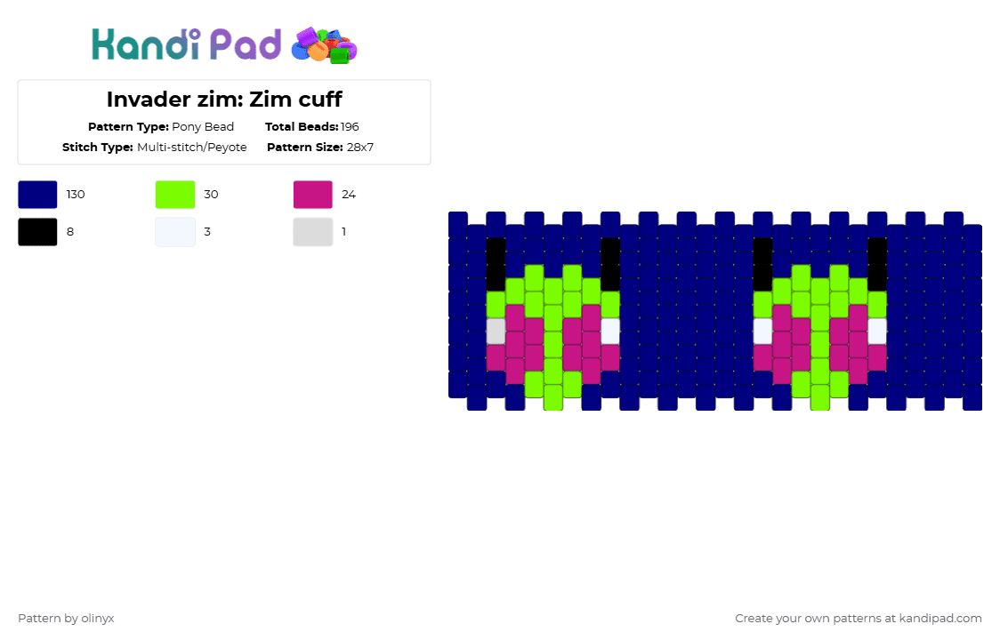 Invader zim: Zim cuff - Pony Bead Pattern by olinyx on Kandi Pad - purple,zim,invader sim,gir,green,blue,cartoon