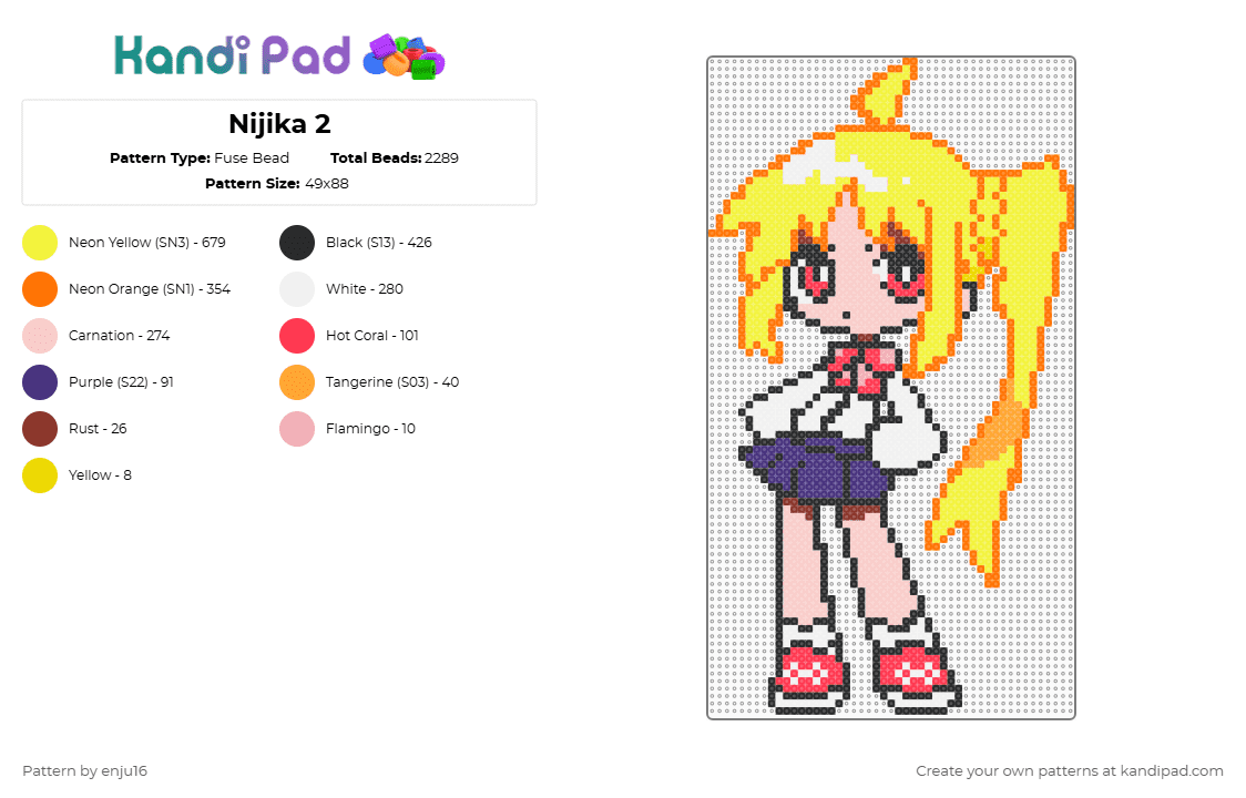 Nijika 2 - Fuse Bead Pattern by enju16 on Kandi Pad - orange,yellow