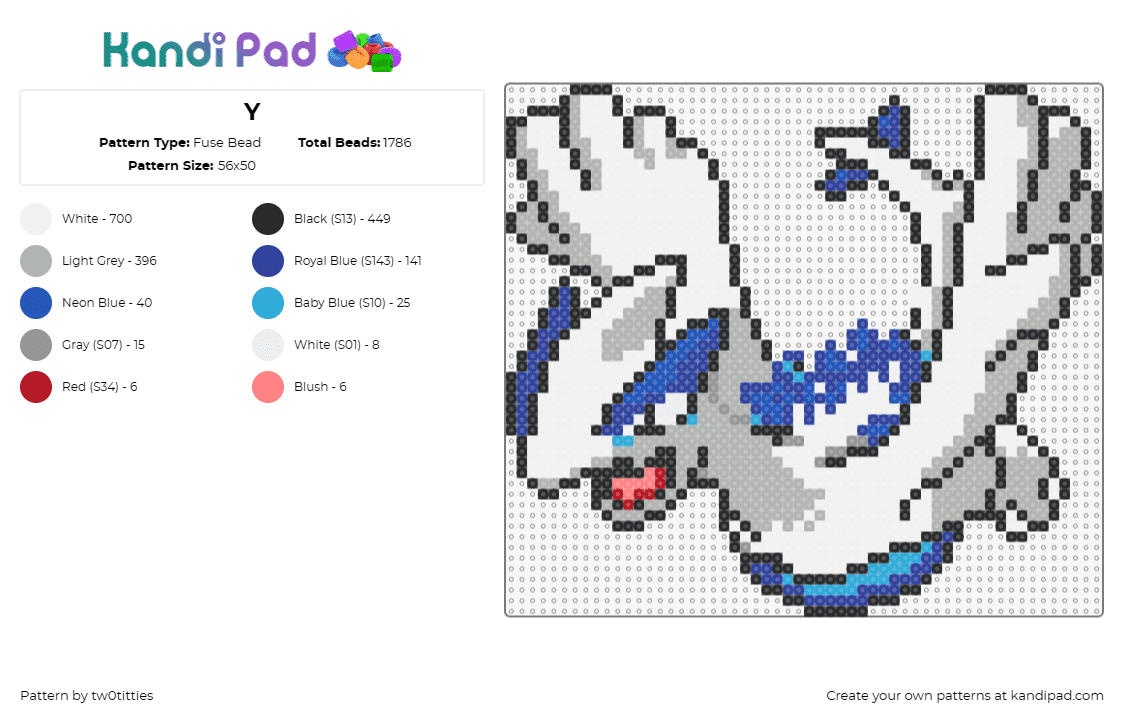 Y - Fuse Bead Pattern by tw0titties on Kandi Pad - lugia,pokemon,legendary,character,gaming,white,blue