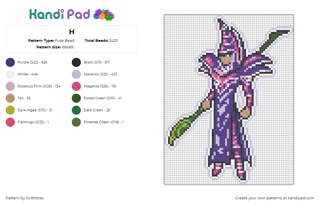 H - Fuse Bead Pattern by tw0titties on Kandi Pad - dark magician,yugioh,character,gaming,staff,purple