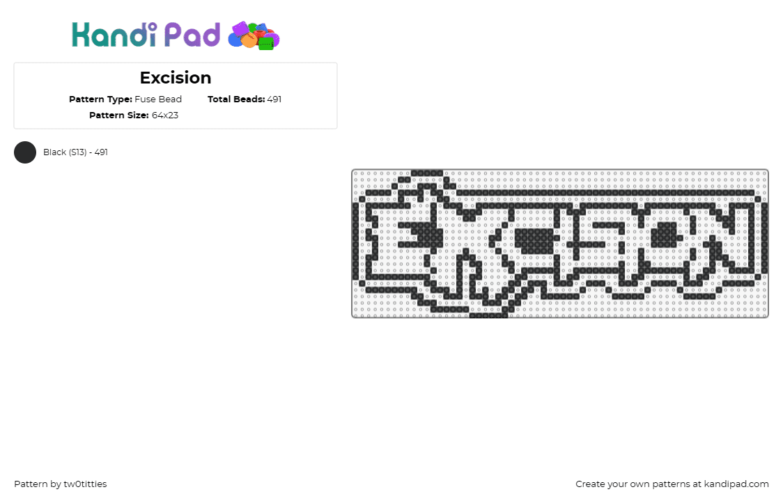 Excision - Fuse Bead Pattern by tw0titties on Kandi Pad - excision,logo,outline,dj,dubstep,edm,dj,black