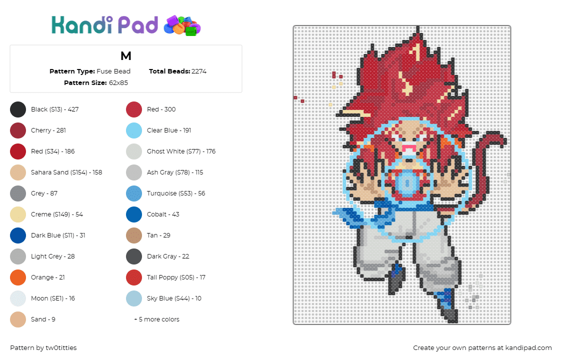 M - Fuse Bead Pattern by tw0titties on Kandi Pad - gogeta,dragon ball z,goku,vegeta,character,anime,tv show,red,light blue,gray