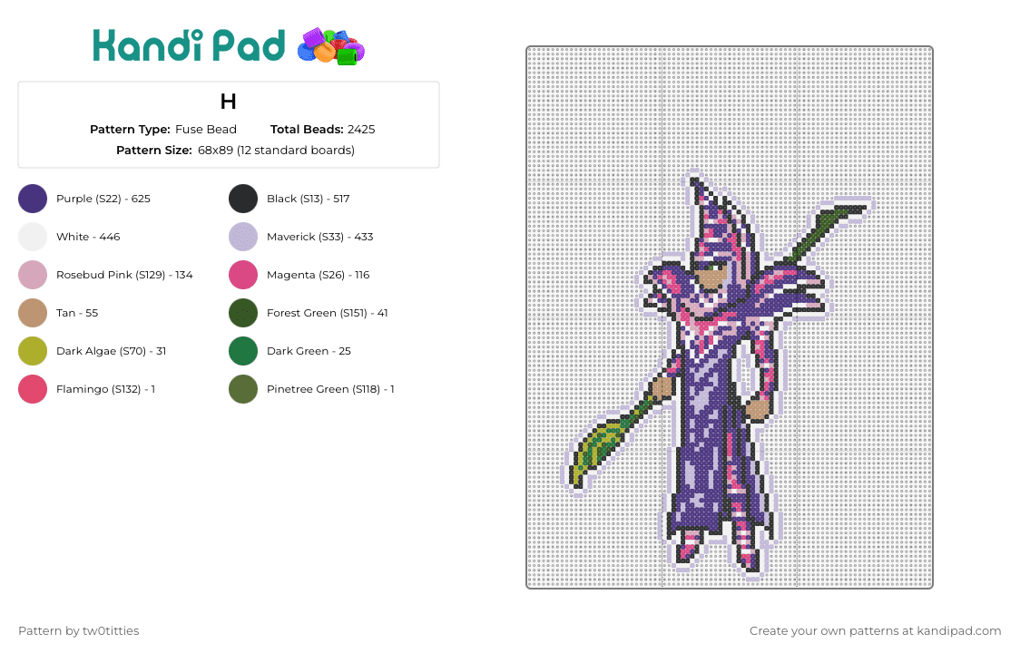 H - Fuse Bead Pattern by tw0titties on Kandi Pad - dark magician,yugioh,character,gaming,staff,purple