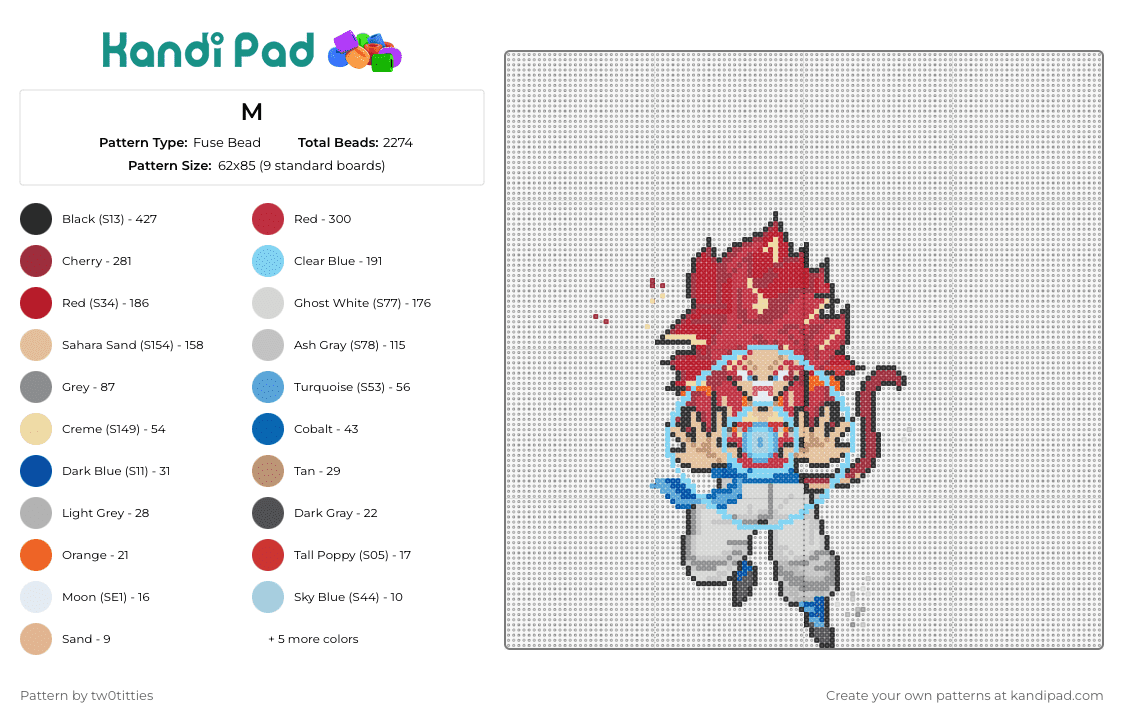 M - Fuse Bead Pattern by tw0titties on Kandi Pad - gogeta,dragon ball z,goku,vegeta,character,anime,tv show,red,light blue,gray