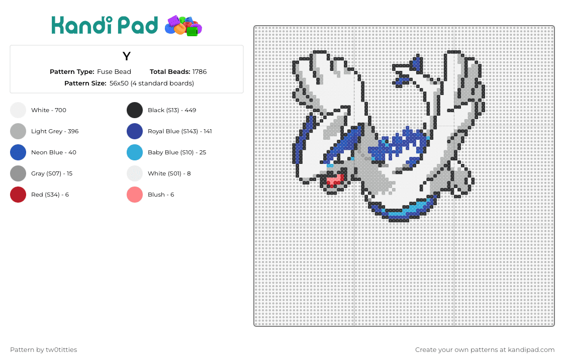 Y - Fuse Bead Pattern by tw0titties on Kandi Pad - lugia,pokemon,legendary,character,gaming,white,blue