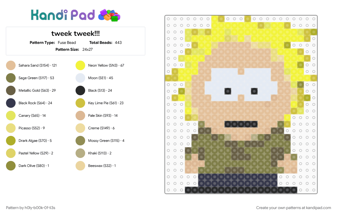 tweek tweek!!! - Fuse Bead Pattern by i_lik3_yu0r_fing3rn4ils on Kandi Pad - beige, gold, yellow