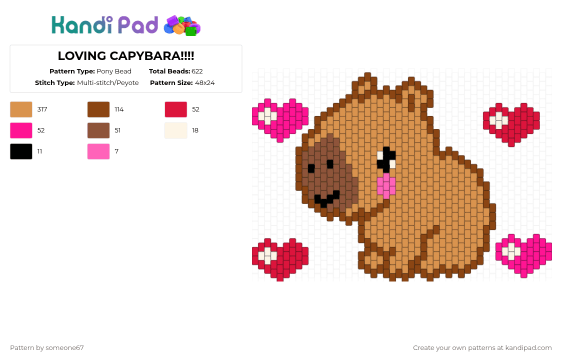 LOVING CAPYBARA!!!! - Pony Bead Pattern by someone67 on Kandi Pad - red,orange